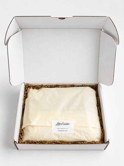 Little Caddie Top-Up Pack wrapped in cream tissue paper inside a white box with kraft paper filling.