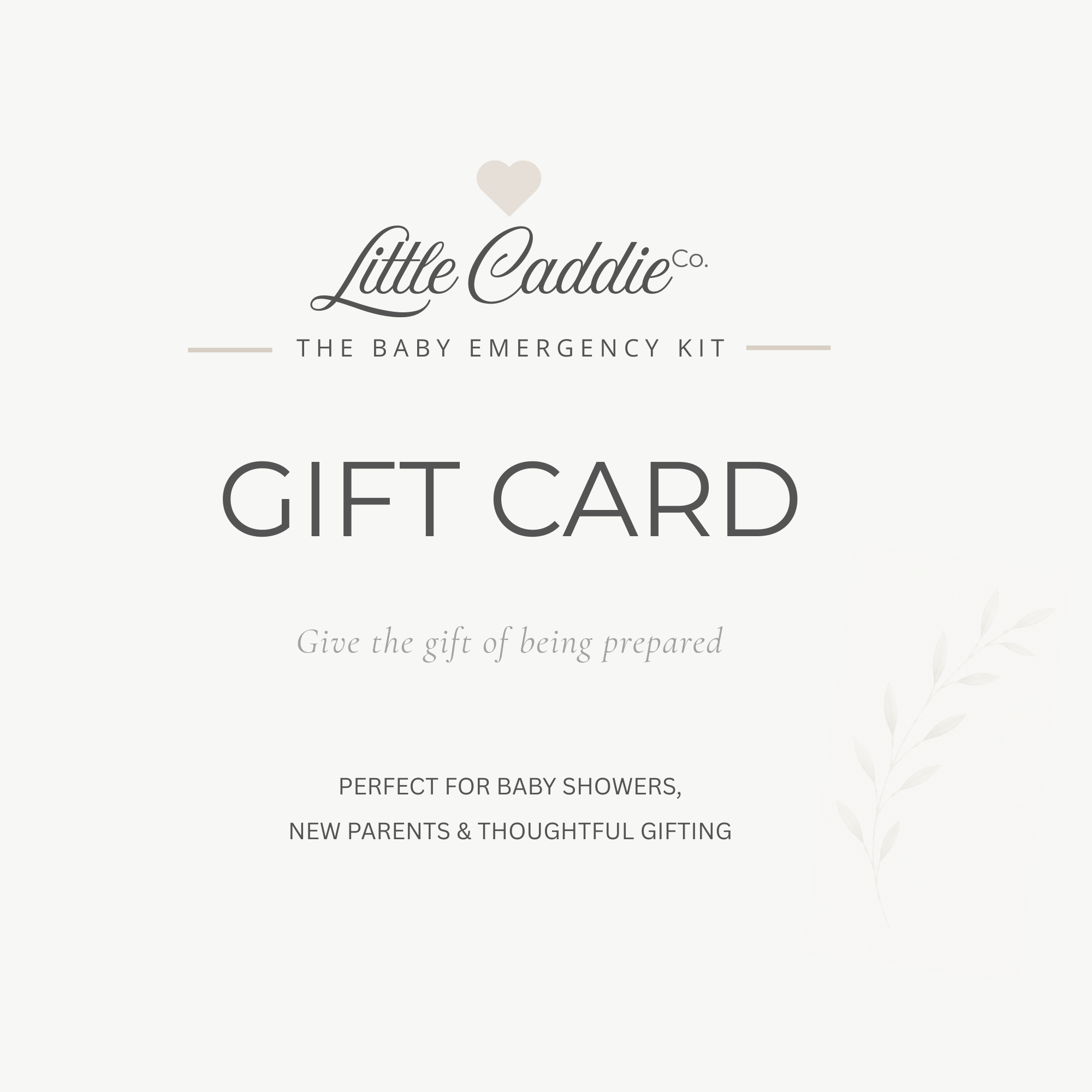 Little Caddie Co gift card for baby emergency kits and thoughtful gifts for new parents.